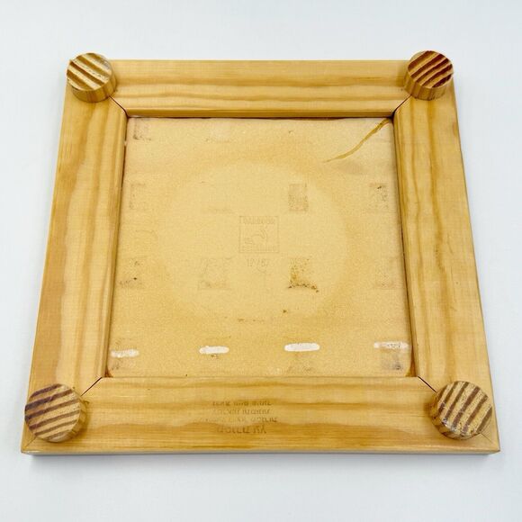 Barbour Ceramics Tile 8x8 square Stand Wood Cobalt Blue and White Yellow Flowers - Picture 3 of 16